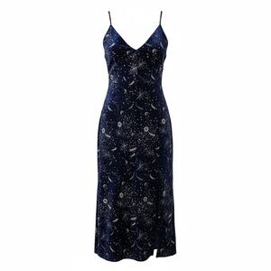Urban Outfitters SM Constellation Blue Velvet Celestial Midi Dress whimsical